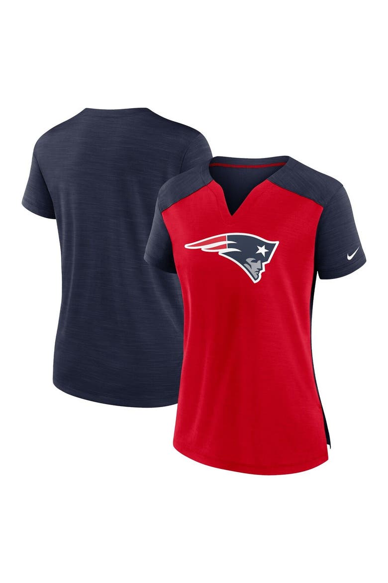 Women's Nike Red/Navy New England Patriots Impact Exceed Performance Notch Neck T-Shirt, Main, color, Red