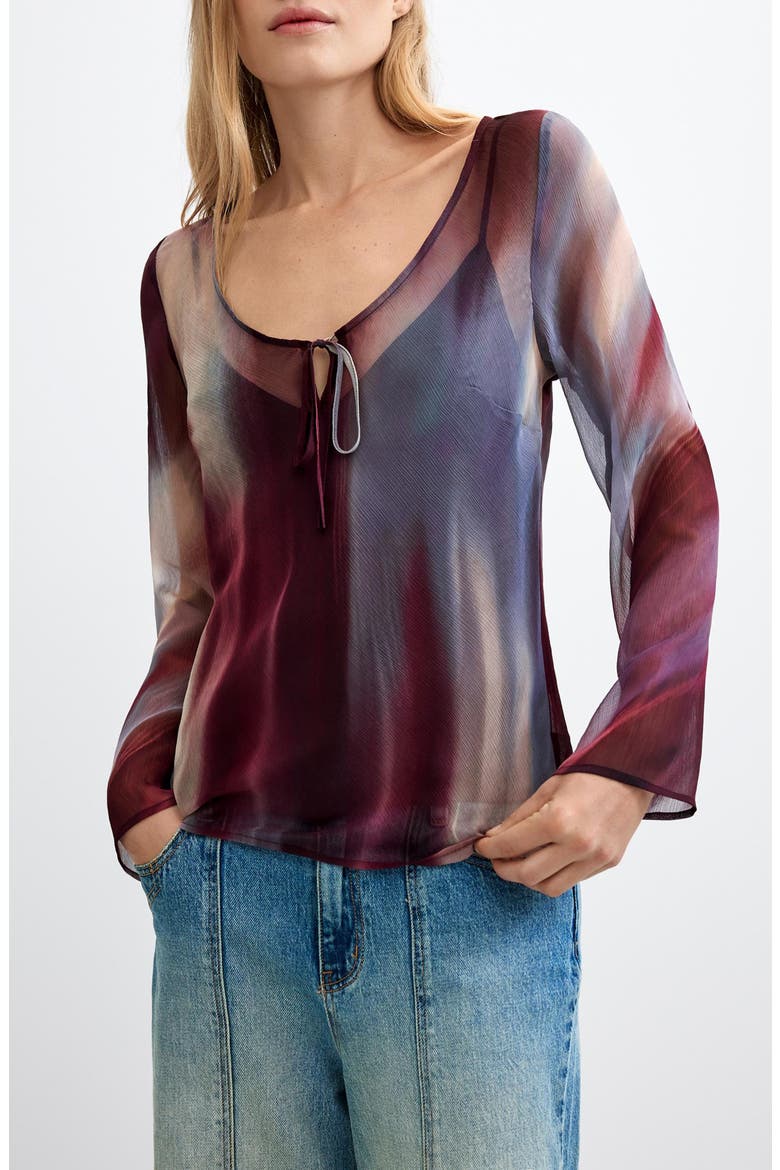 Sheer Tie Front Top, Main, color, PINK