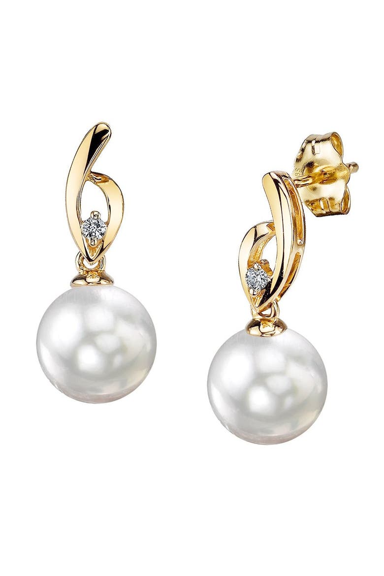 White South Sea Pearl & Diamond Lois Earrings, Main, color, Yellow Gold