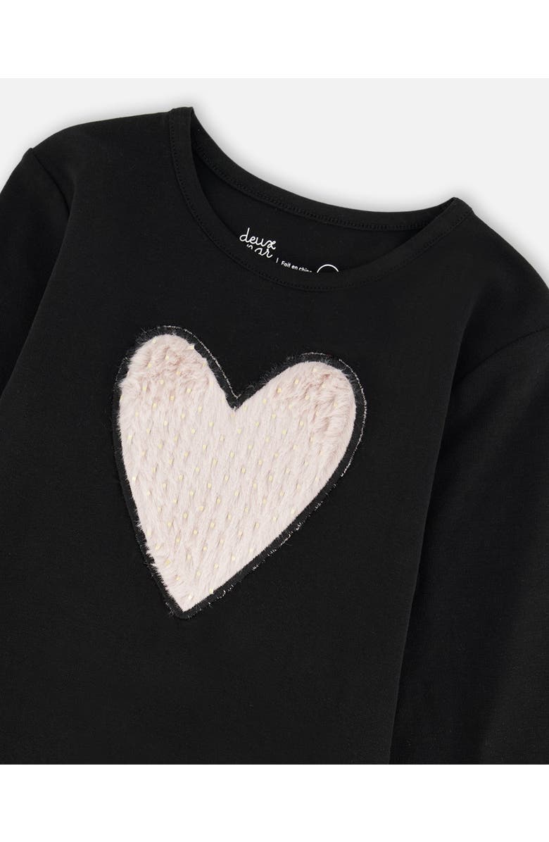 Deux par Deux Organic Cotton Long Sleeve T-Shirt with Heart, Alternate, color, Black
