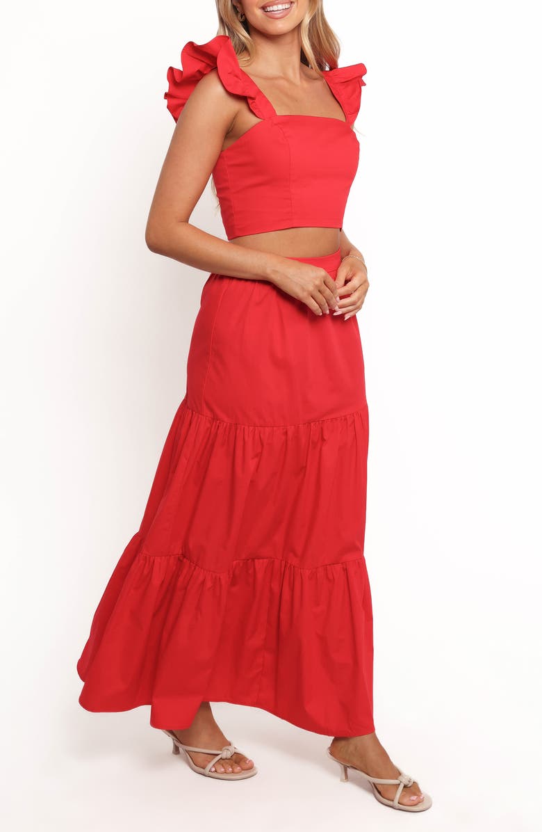 Petal & Pup Roxia Ruffle Crop Top & Maxi Skirt Set, Alternate, color, Red