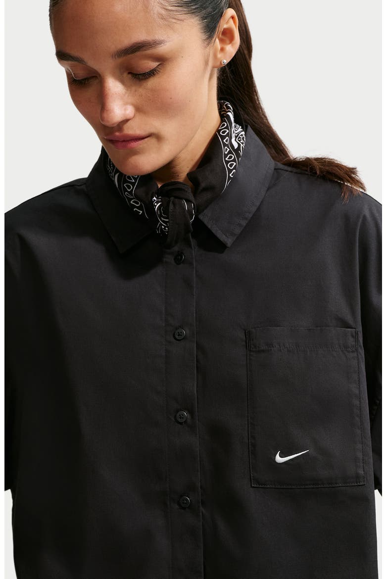Sportswear Chill Cotton Poplin Oversize Button-Up Shirt, Alternate, color, BLACK/ SUMMIT WHITE