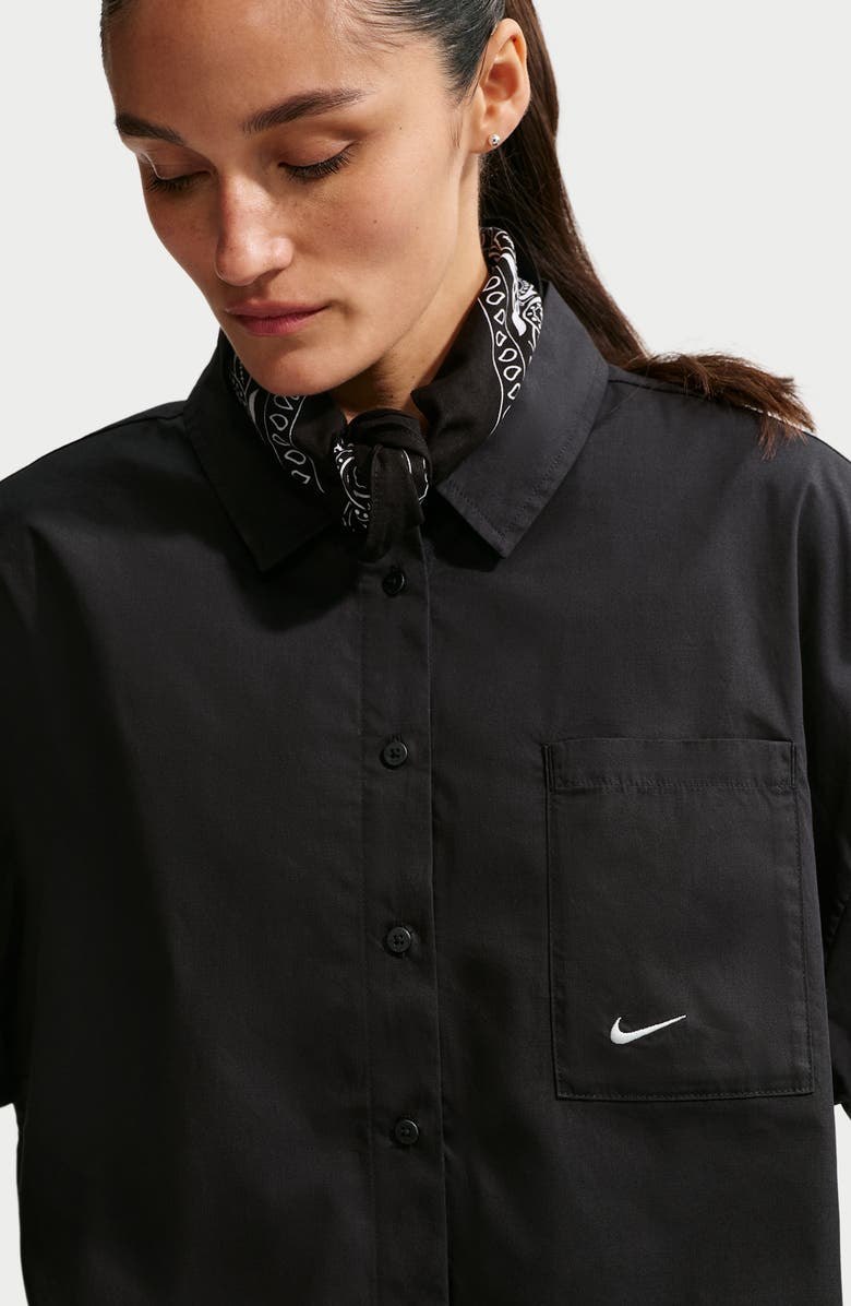 Nike Sportswear Chill Cotton Poplin Oversize Button-Up Shirt, Alternate, color, Black/ Summit White