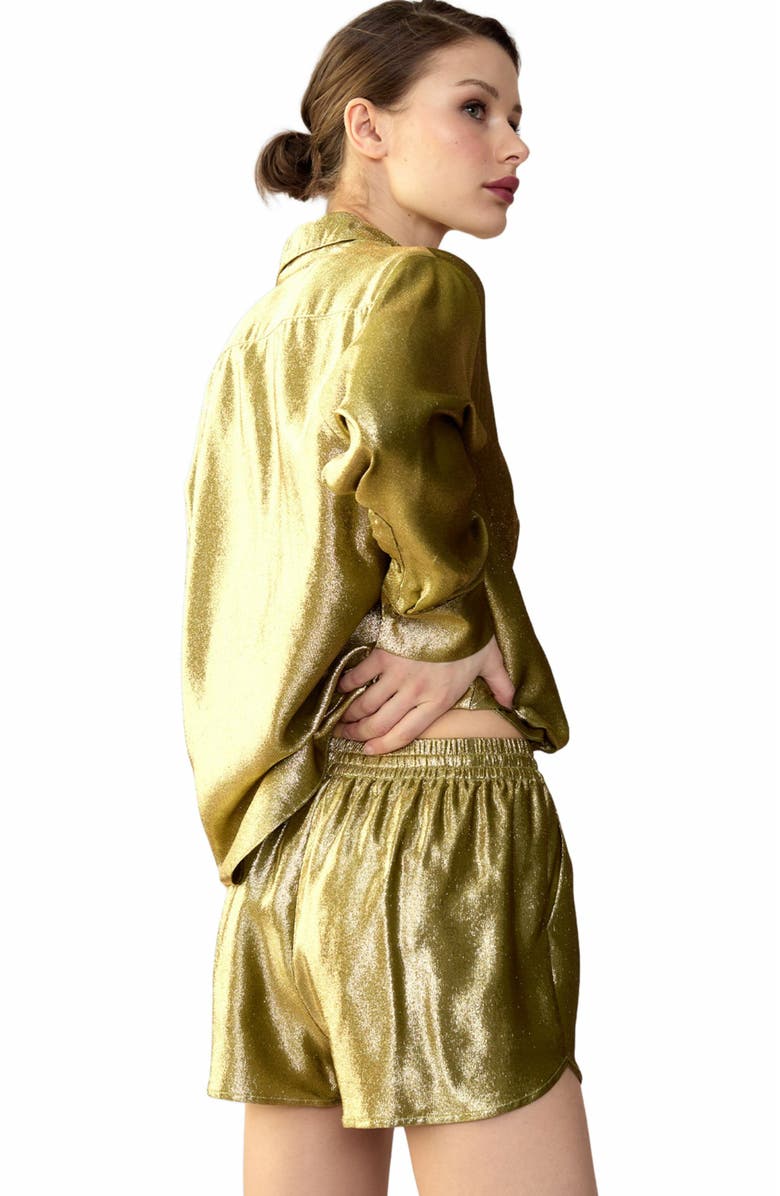 Cynthia Rowley Liquid Gold Lamé Shorts, Alternate, color, 