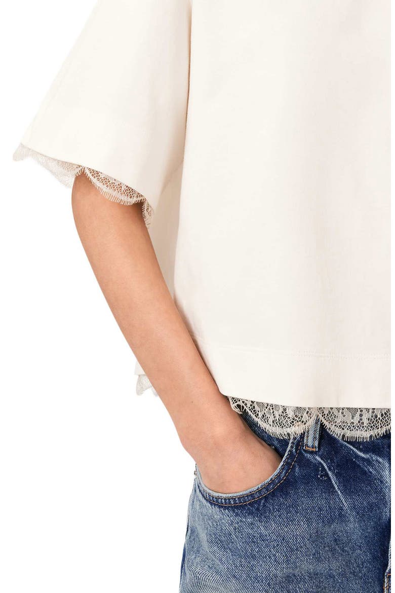 Nia Lace Trim T-Shirt, Alternate, color, ARCTIC WHITE