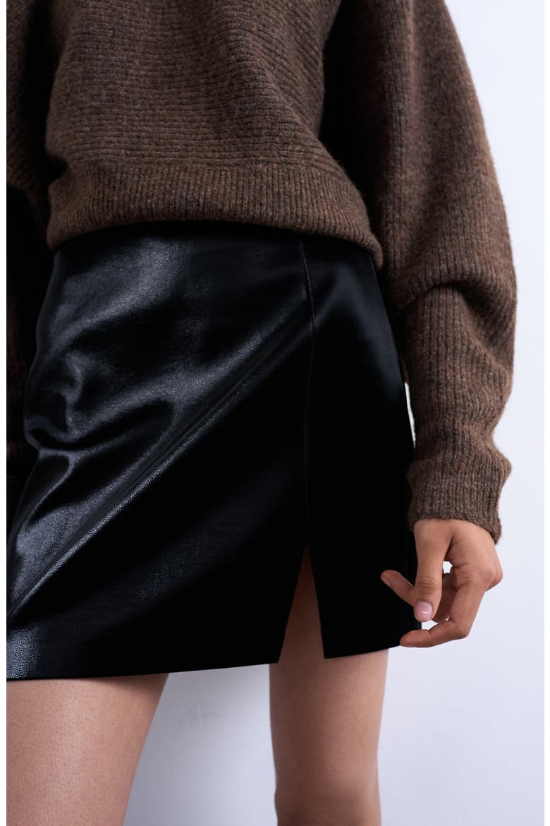 Faux Leather Miniskirt, Alternate, color, BLACK
