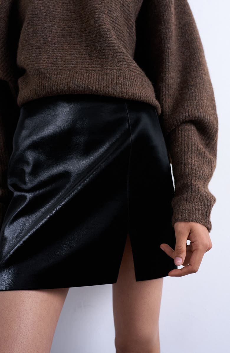 Topshop Faux Leather Miniskirt, Alternate, color, Black