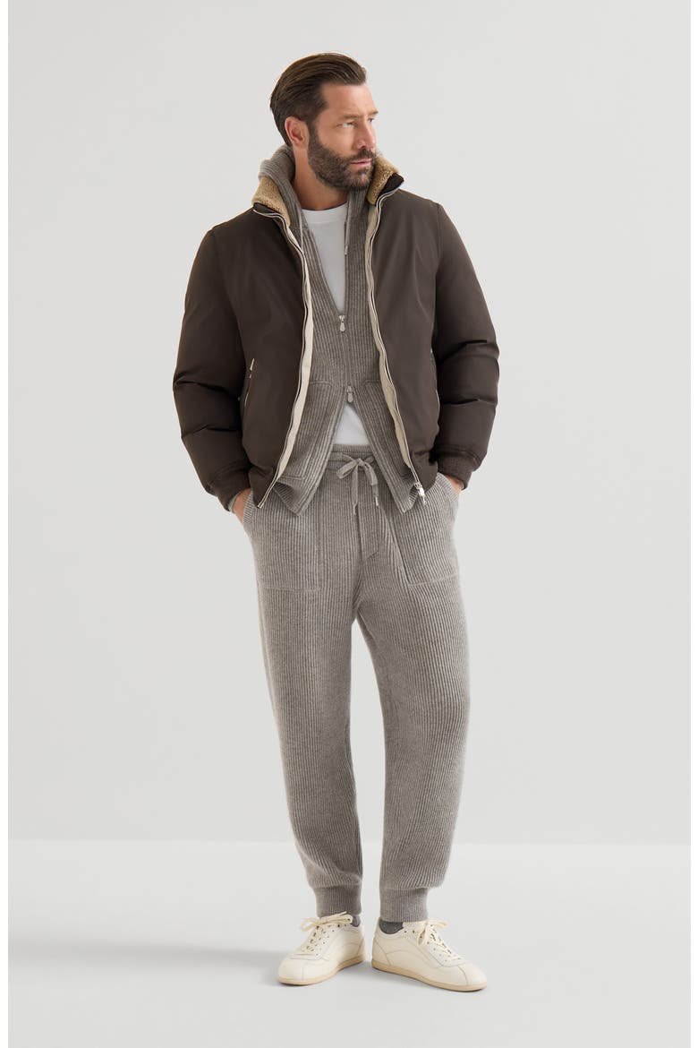 Cashmere English rib knit joggers, Alternate, color, Stone Grey