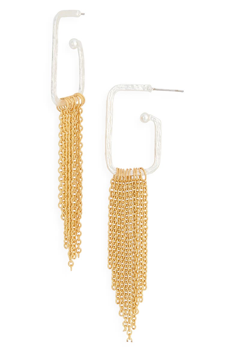 Chain Fringe Drop Rectangular Hoop Earrings, Main, color, MIXED METALS