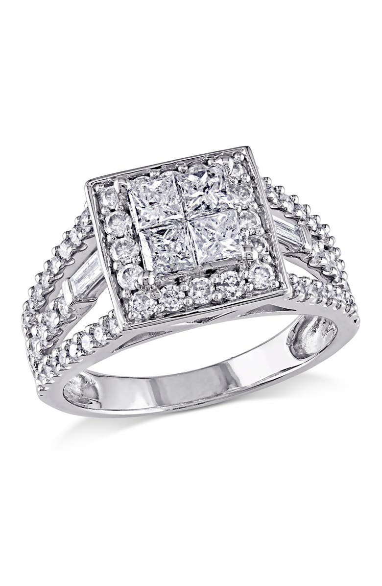 Julianna B. Diamond Princess Cut Halo Engagement Ring 14k, Main, color, 14K White Gold
