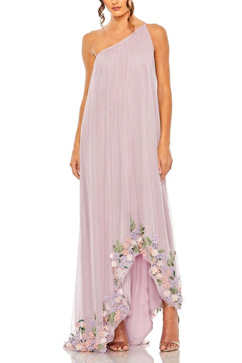 One Shoulder Trapeze Embellished High Low Gown