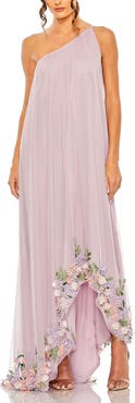 Mac Duggal One Shoulder Trapeze Embellished High Low Gown