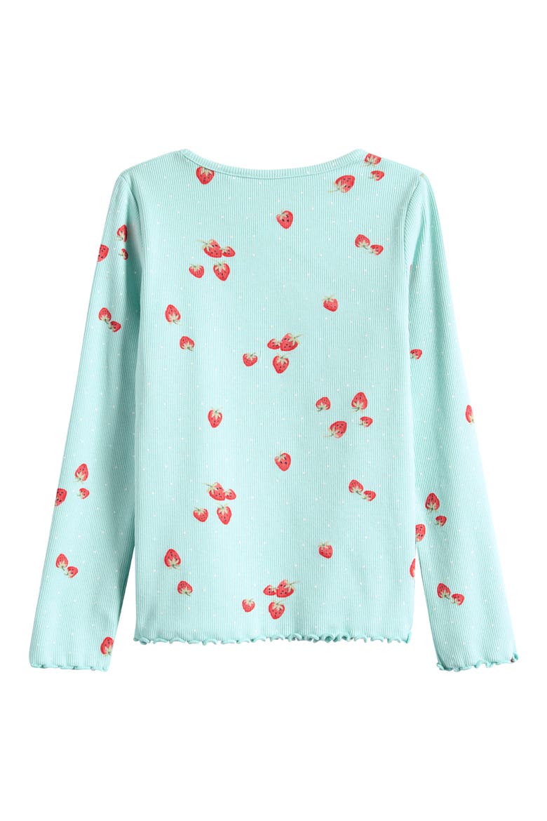 Kids' Strawberry Print Long Sleeve Cotton Blend Top, Alternate, color, BLUE