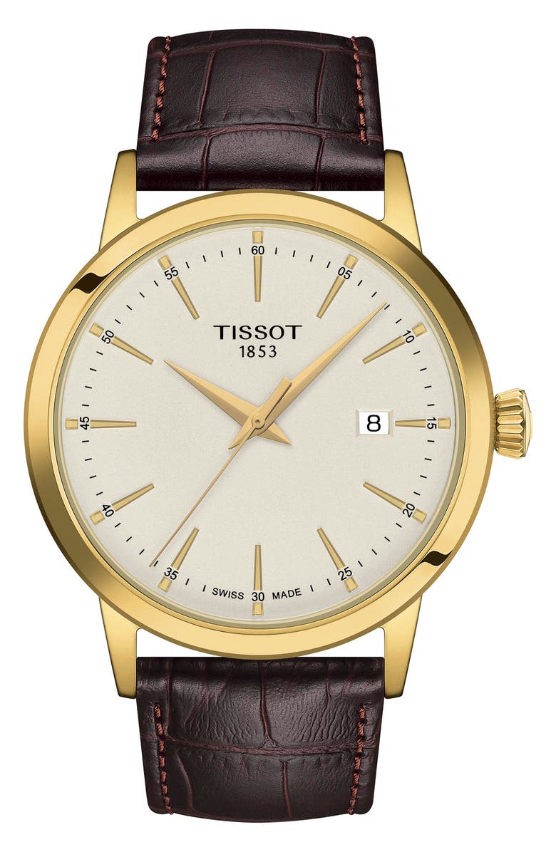 Tissot Classic Dream Leather Strap Watch, 42mm, Main, color, Brown