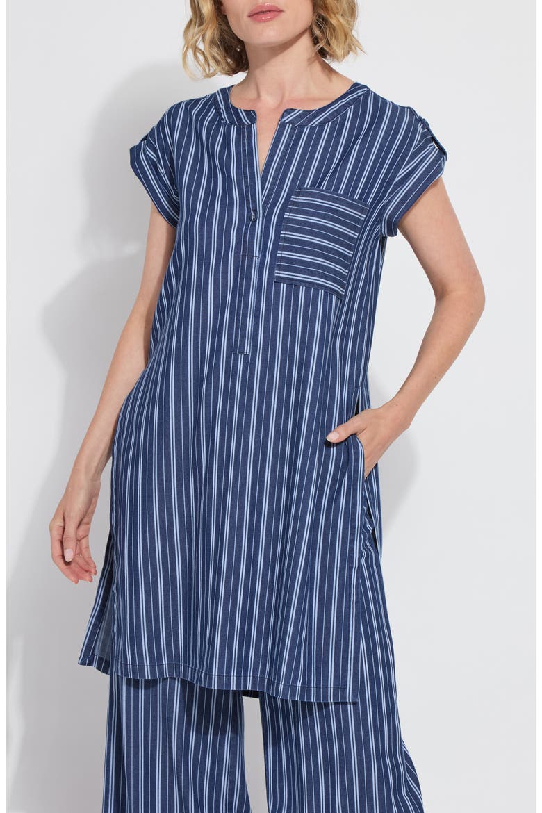 Serafina Long Tunic, Main, color, VACAY CHAMBRAY STRIPE