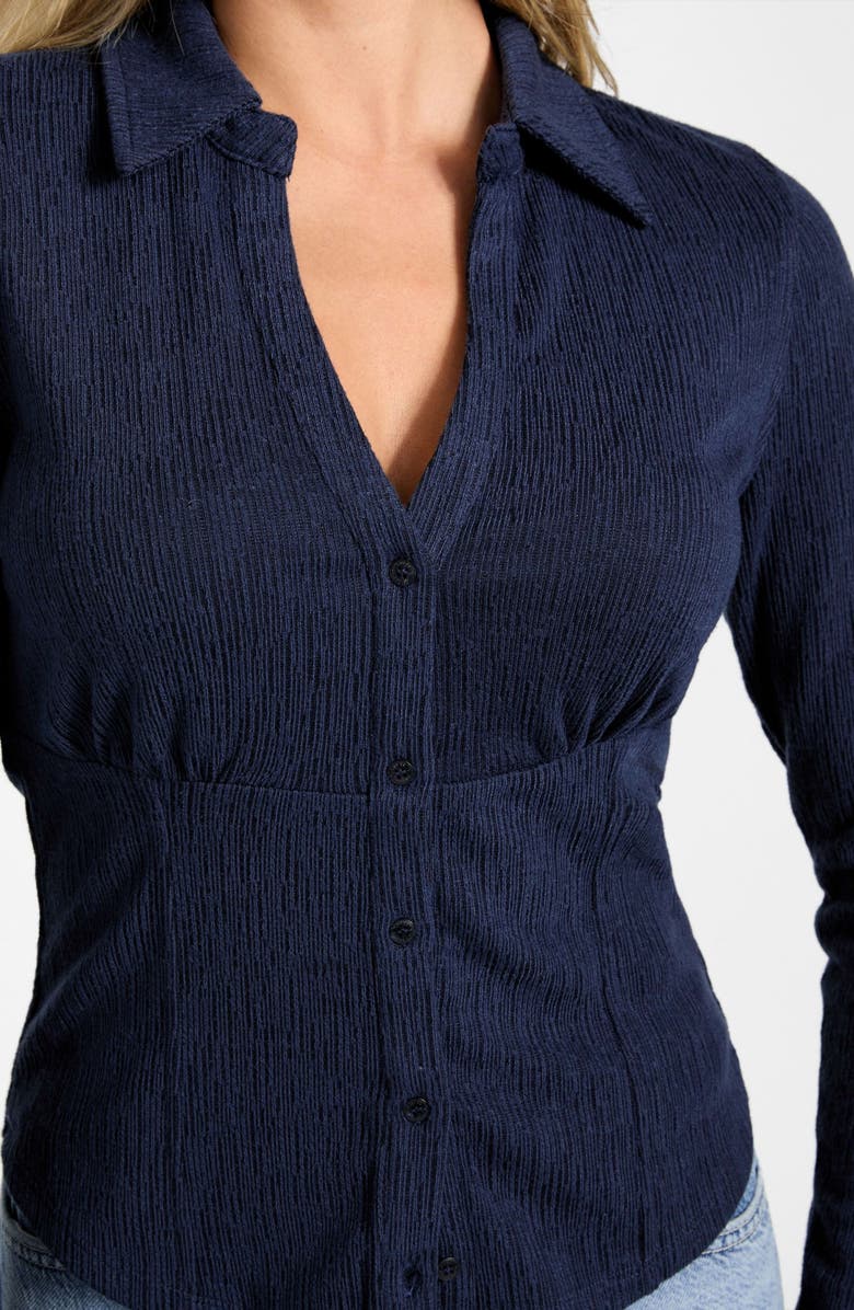 GUESS Annida Corset Button-Up Shirt, Alternate, color, Medium Blue