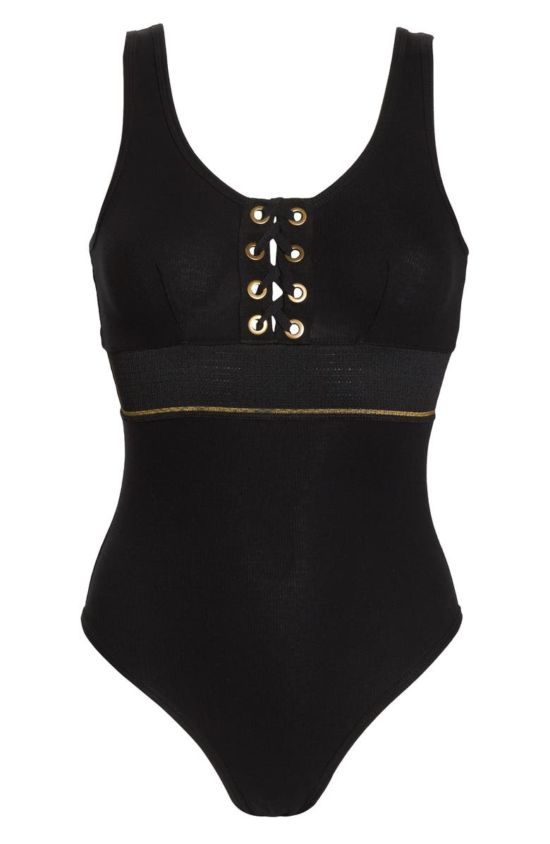 ELSE Urban Lace-Up Tank Bodysuit, Alternate, color, 