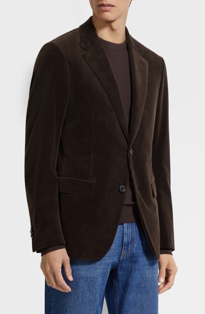 ZEGNA Cashco Stretch Cotton & Cashmere Corduroy Blazer, Main, color, Dark Brown