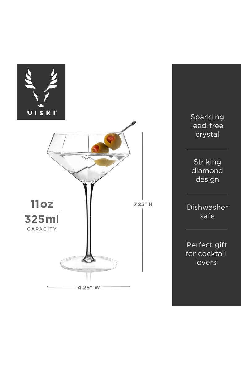 Viski Seneca Crystal Diamond Martini Glasses Set of 2, Alternate, color, Clear