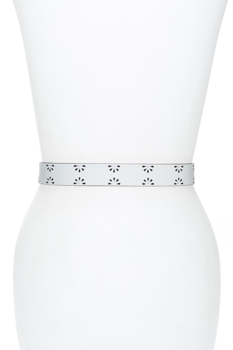 Boyfriend Floral Leather Belt, Alternate, color, WHITE