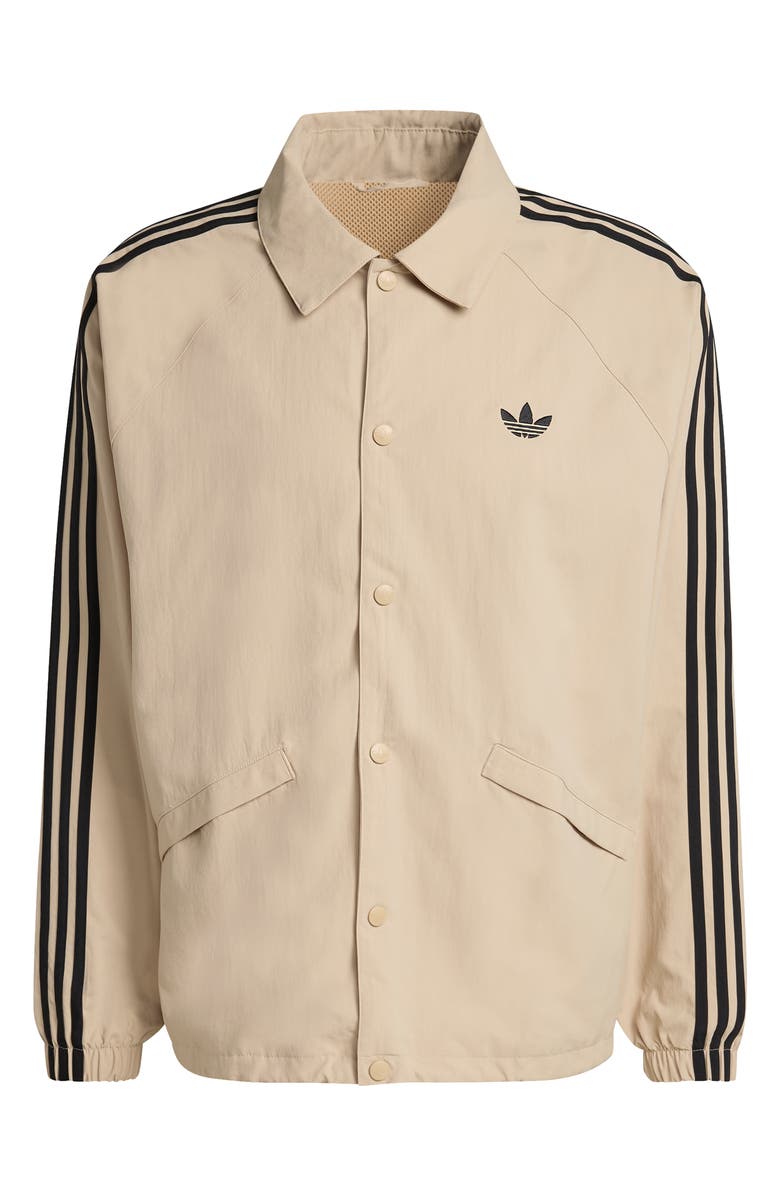 adidas 3-Stripes Snap-Up Nylon Jacket, Alternate, color, Stone Khaki