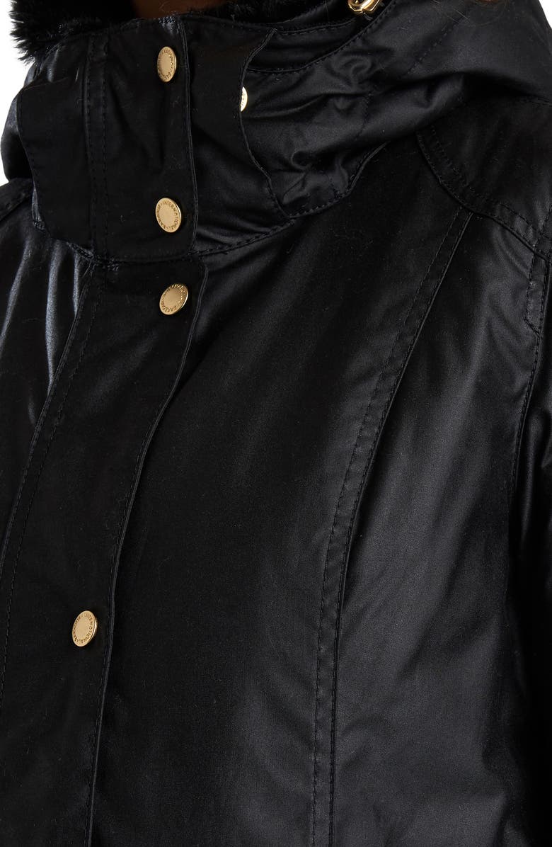 Barbour International Barbour B.INTL Kirk Hooded Waxed Cotton Jacket with Faux Fur Trim, Alternate, color, 