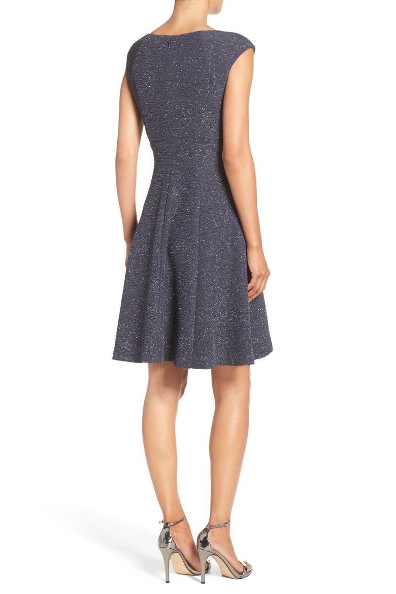 Embellished Glitter Knit Fit & Flare Dress, Alternate, color, STEEL