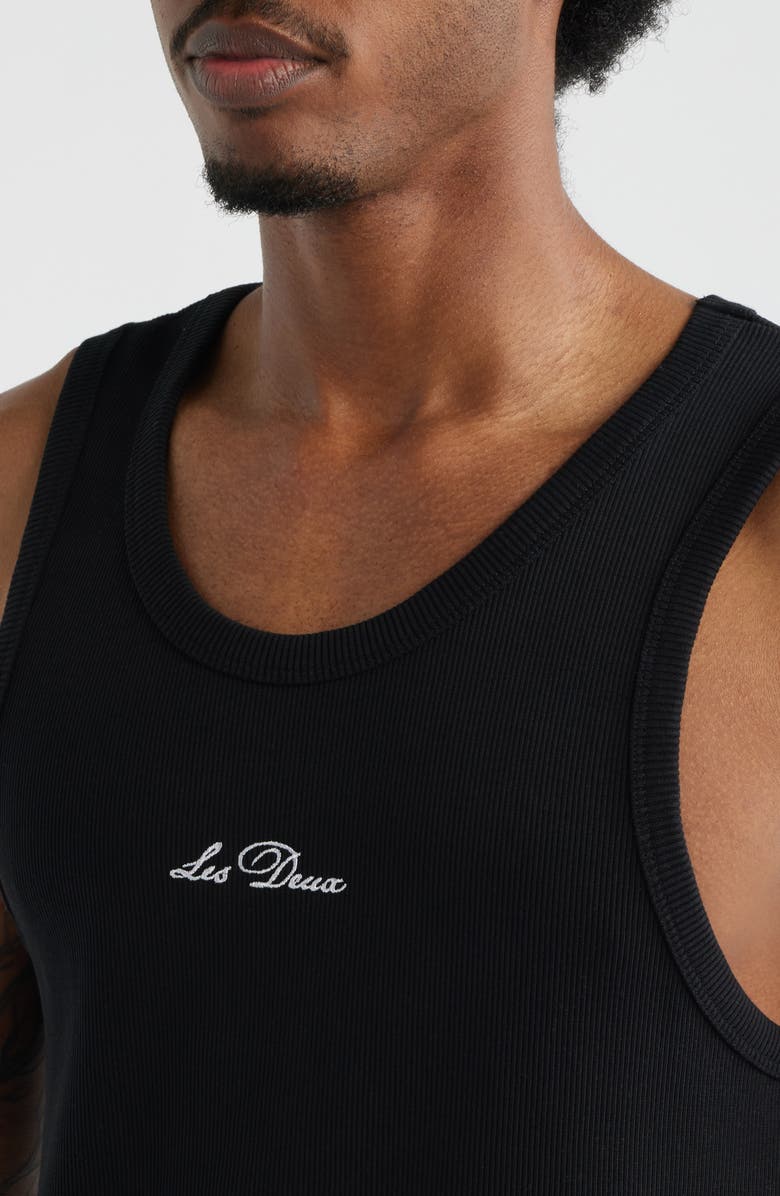 Les Deux Arthur Logo Embroidered Rib Tank, Alternate, color, Black