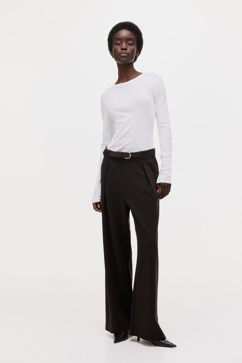 Belted Ponte Di Roma Trousers, Alternate, color, Dark brown