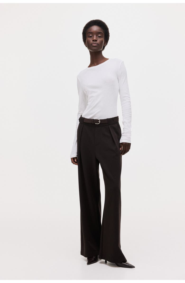 H&M Belted ponte pants, Alternate, color, Dark Brown