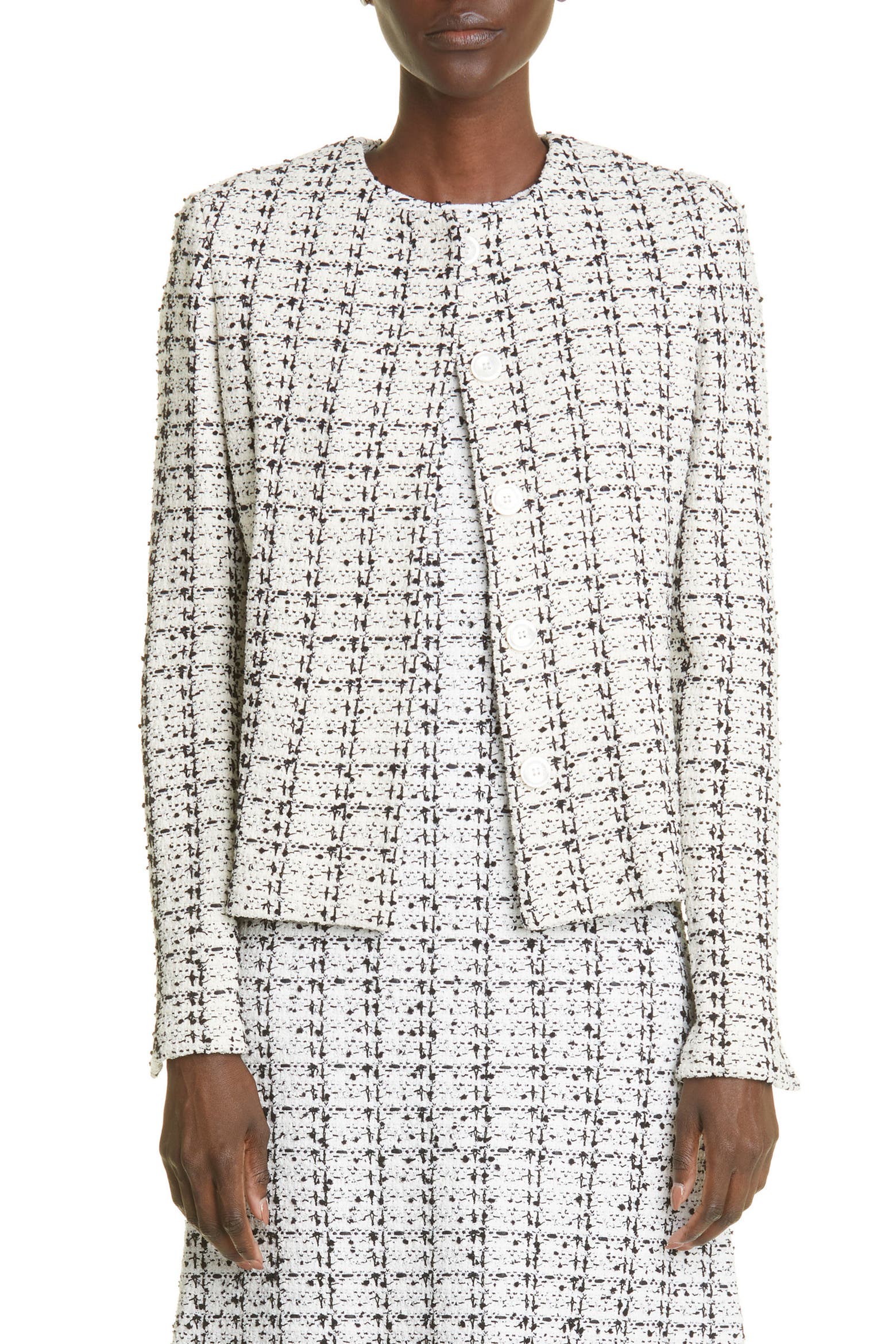 Texture Knitting Book St. John Collection Plaid Textured Knit Tweed Jacket (Women) | Nordstrom