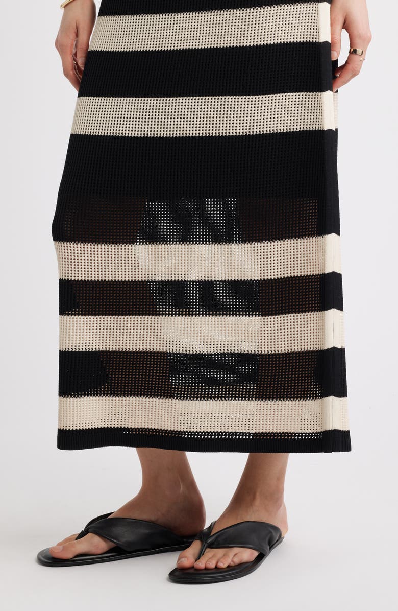 Nordstrom Sleeveless Open Stitch Maxi Sweater Dress, Alternate, color, Black- Ivory Stripe