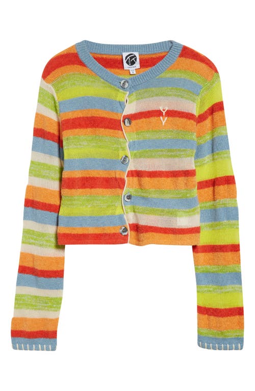 Yanyan Floatee Shrunken Cotton & Linen Blend Cardigan In Lime/red Multi