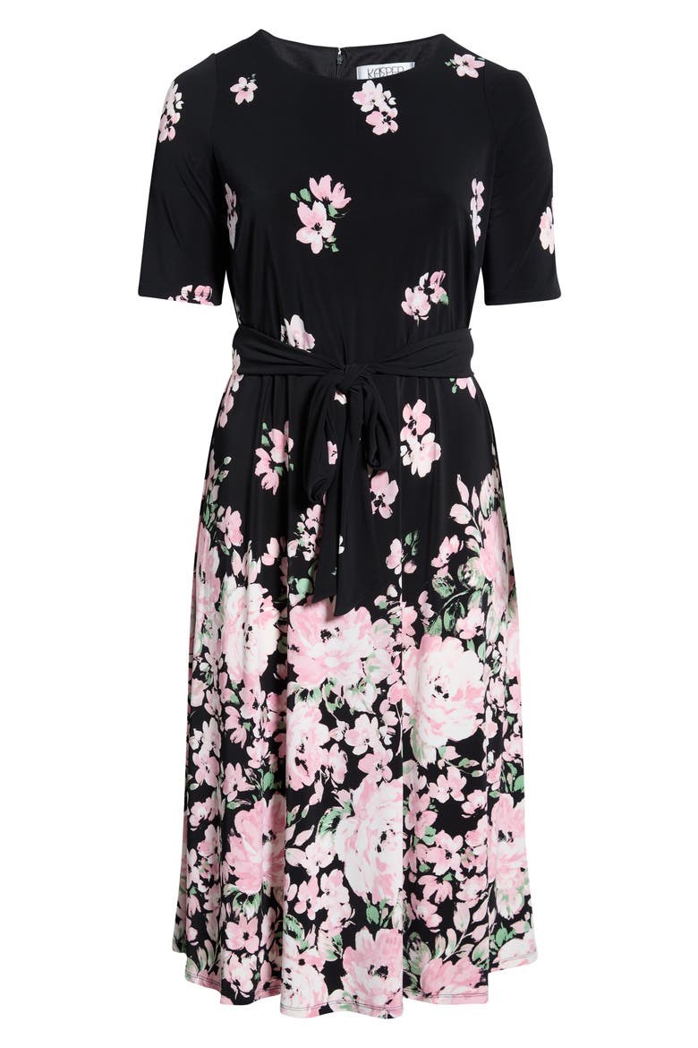 Floral Print Fit & Flare Midi Dress, Alternate, color, BLACK/ TUTU MULTI