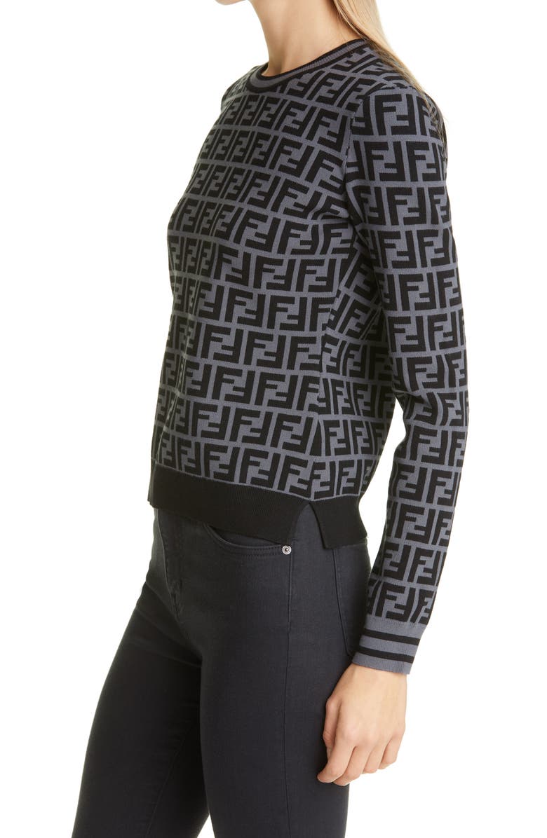 Fendi FF Logo Jacquard Sweater, Alternate, color, 