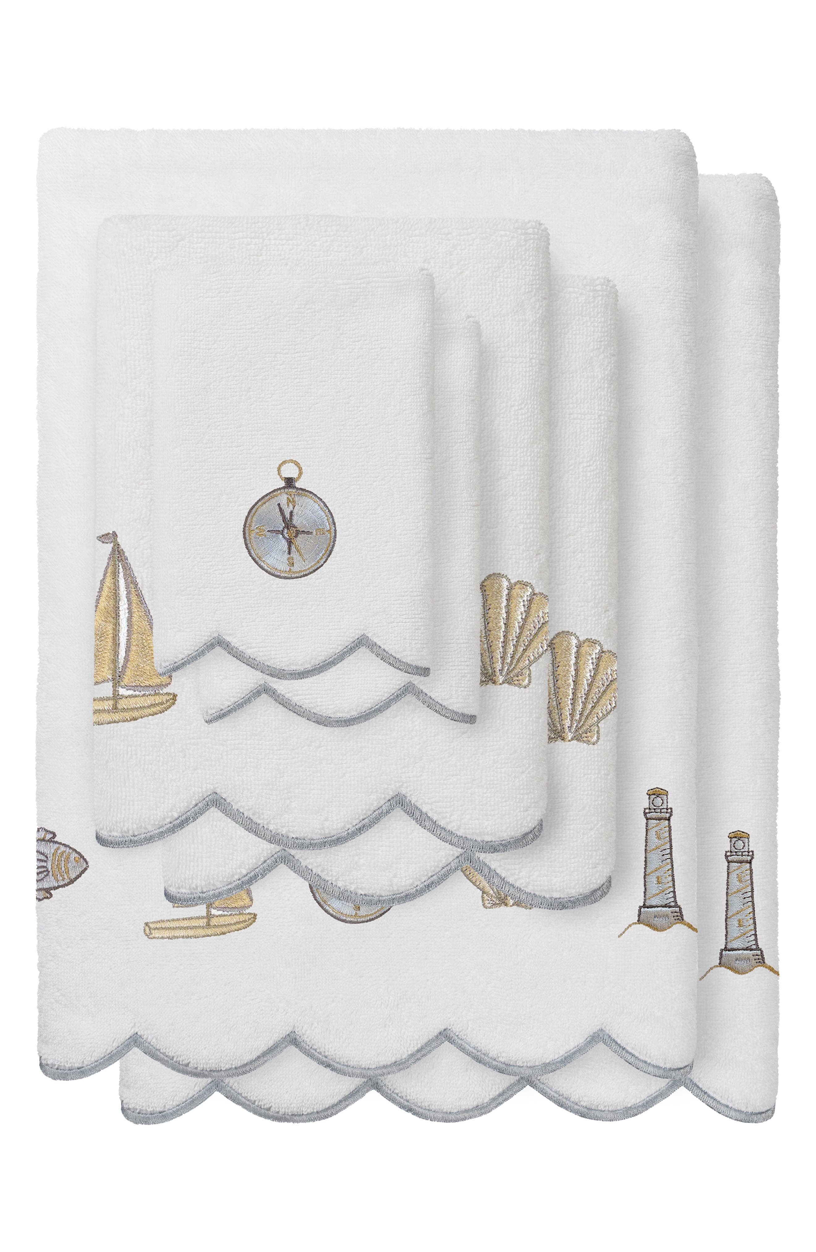 Sea Joy Scallop 3-Piece Embellished Towel Set
