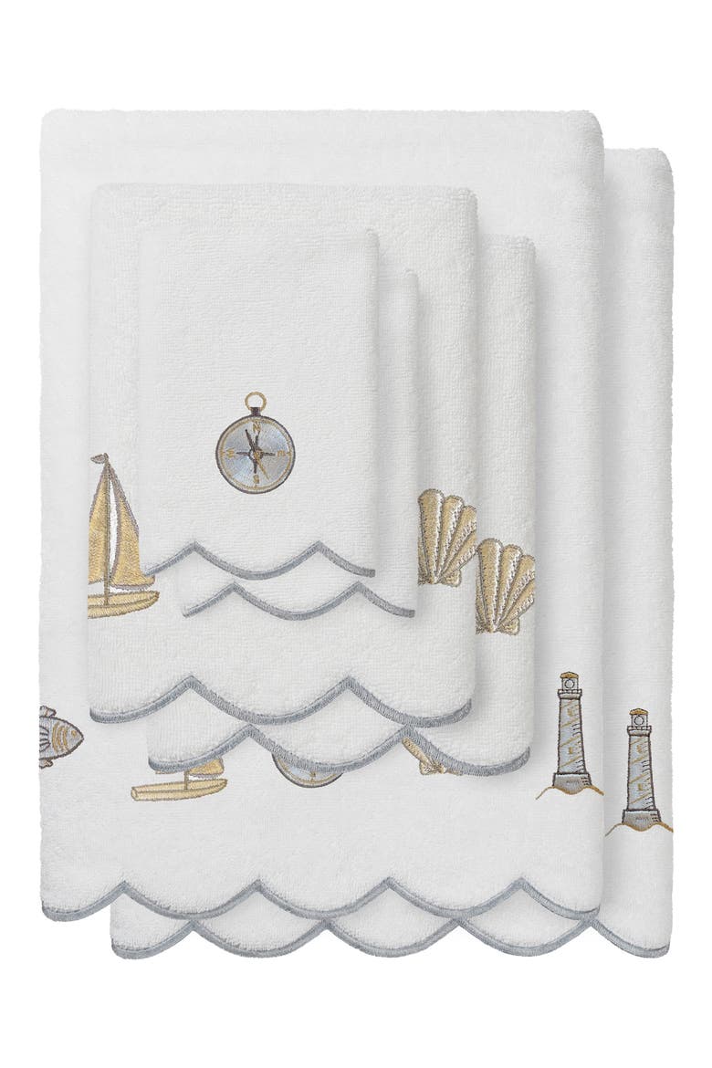 Sea Joy Scallop 3-Piece Embellished Towel Set, Main, color, WHITE/ GRAY