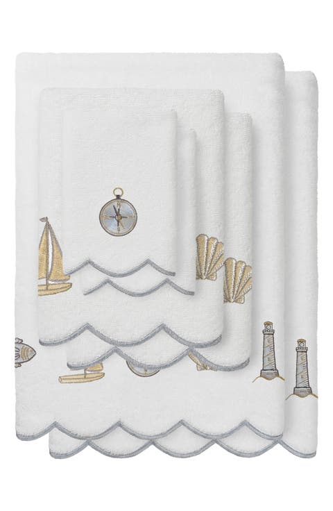 Sea Joy Scallop 3-Piece Embellished Towel Set