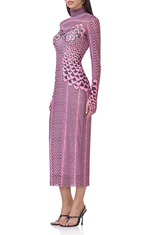 AFRM AFRM SHAILENE PRINT LONG SLEEVE POWERMESH MIDI DRESS