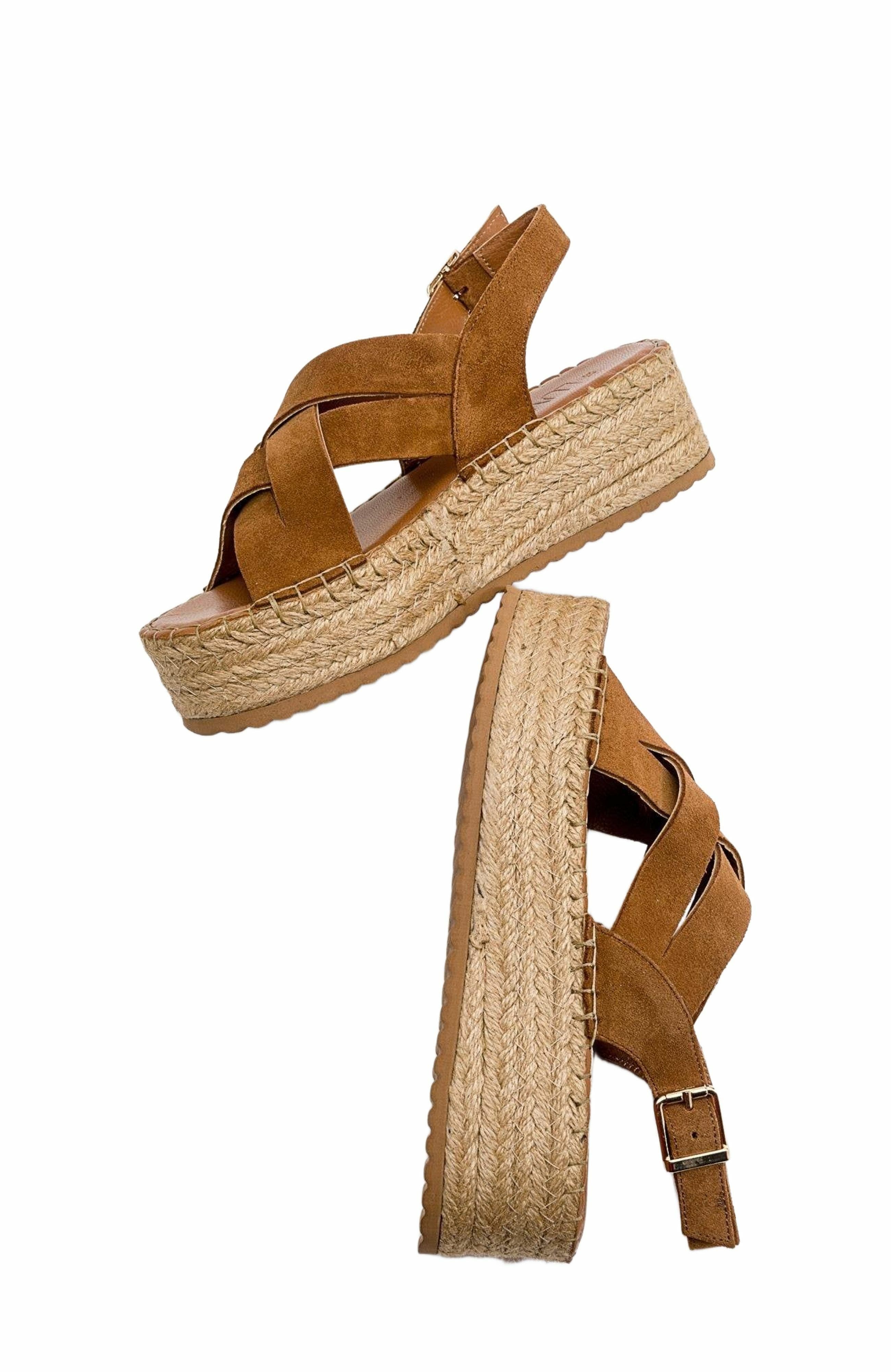 Forever & Always Shoes Lontano Suede Leather Platform Sandal, Alternate, color, Cognac Brown Suede Leather
