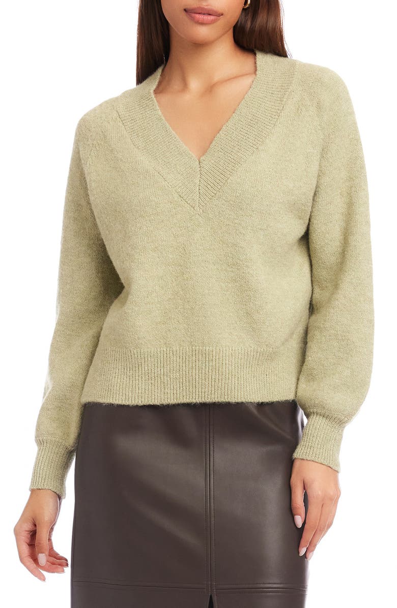 FIFTEEN TWENTY Heather V-Neck Sweater, Main, color, Olive
