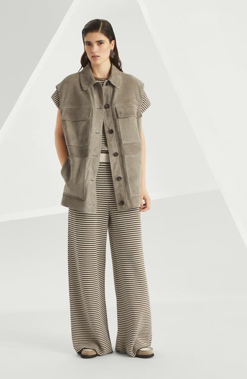 Brunello Cucinelli Cotton-knit Stripe Trousers In Brown