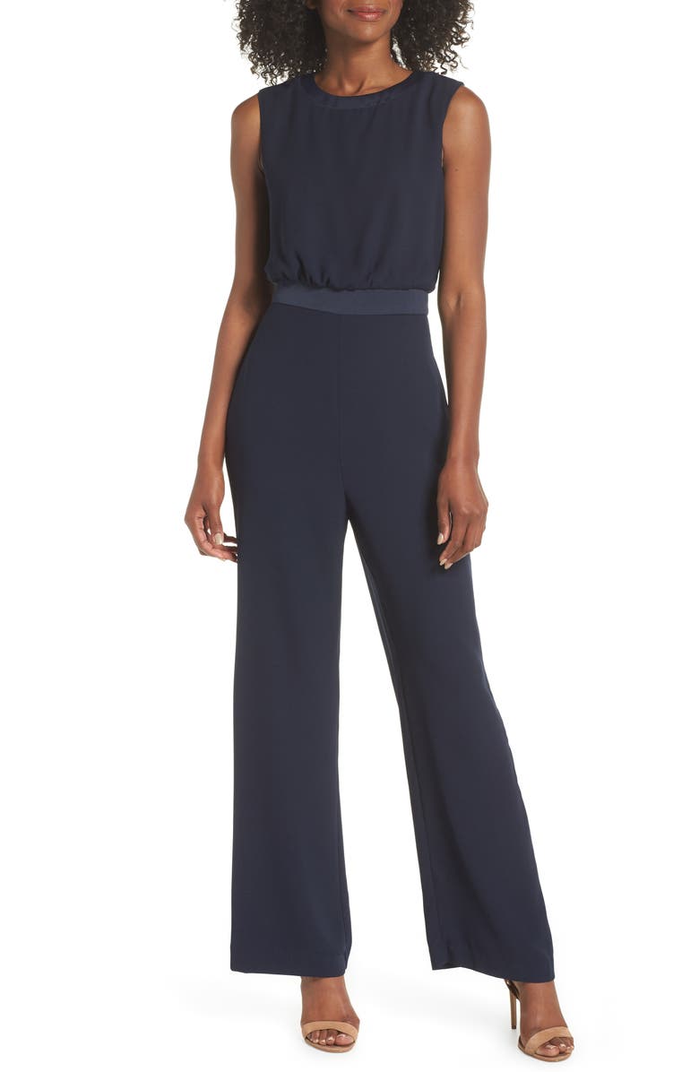 Vince Camuto Satin Detail Crepe Jumpsuit, Main, color,