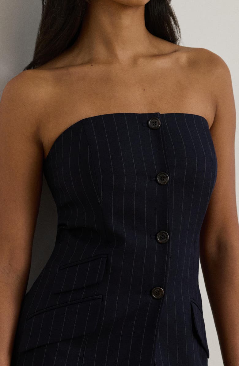 Lauren Ralph Lauren Wool Blend Suiting Strapless Top, Alternate, color, Navy/ Cream