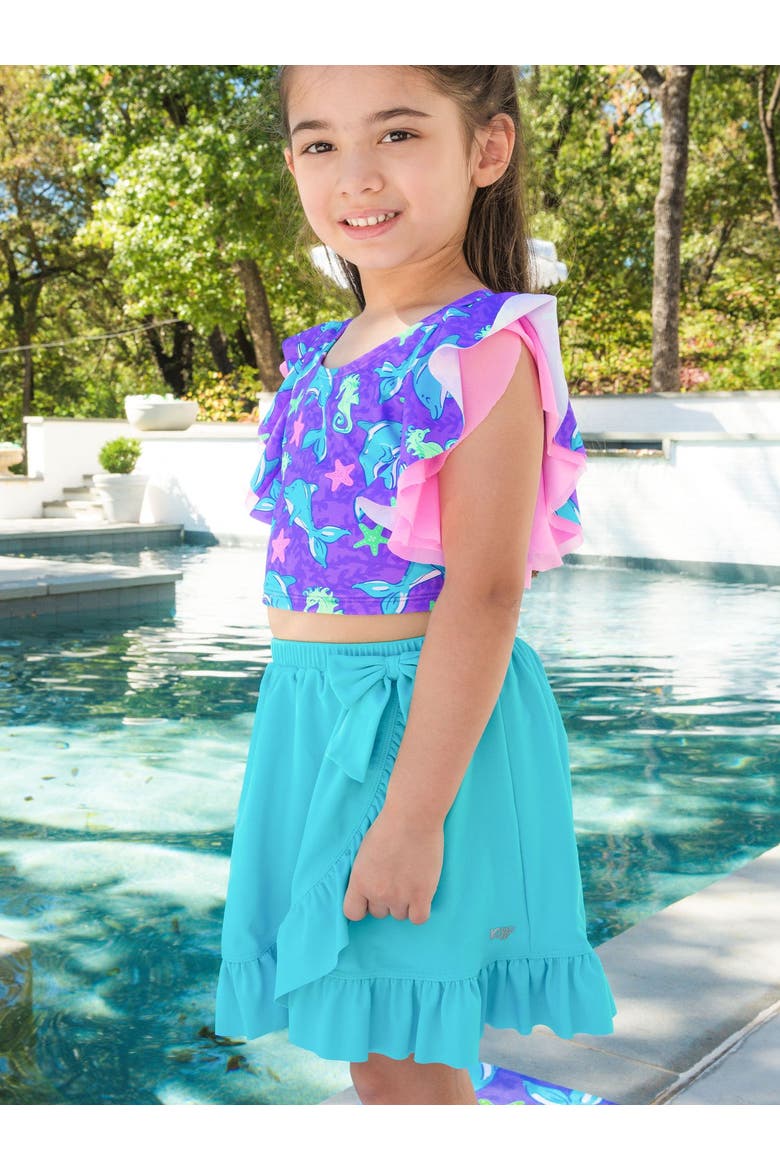 Swim Bow Skirt Cover-Up, Alternate, color, Bright Aqua
