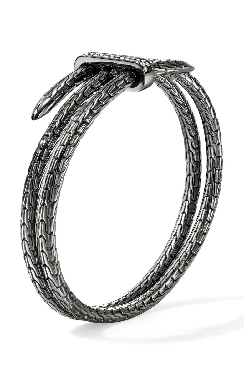 John Hardy Spear Double Flex Cuff, Diamond, 4mm, Alternate, color, Dark Silver