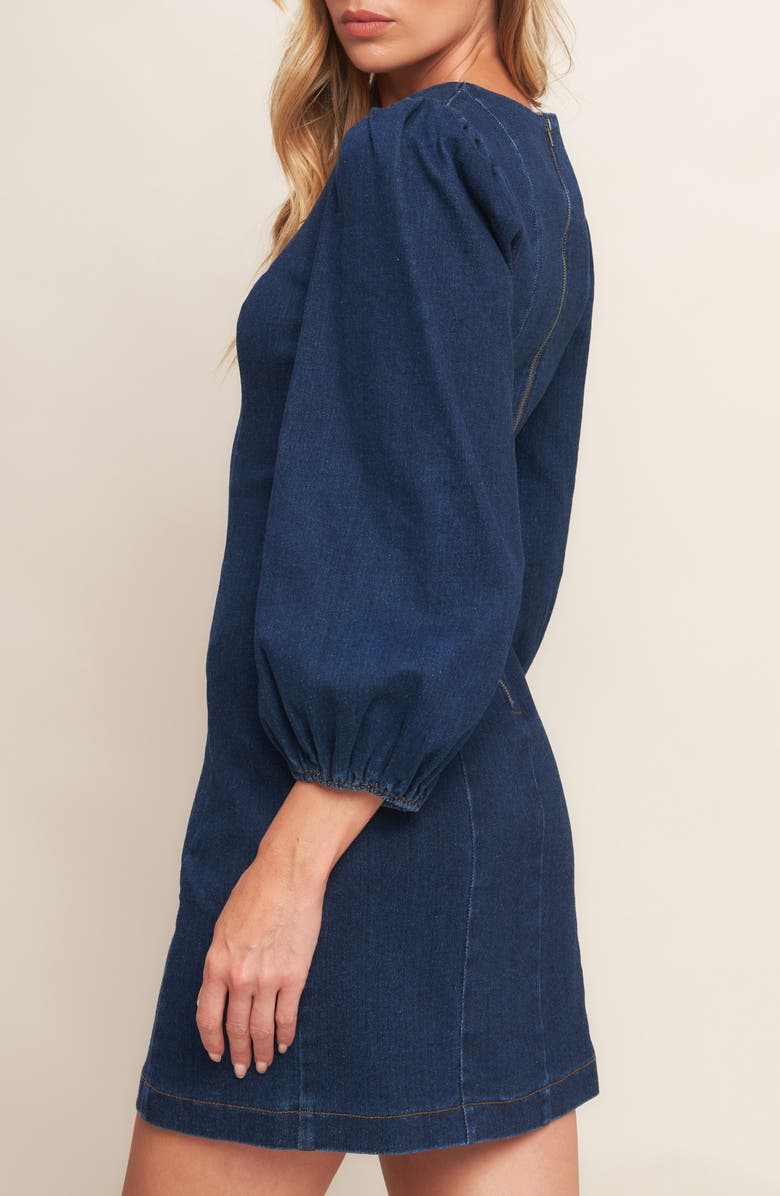FLYING TOMATO Long Sleeve Denim Minidress, Alternate, color, Medium Indigo