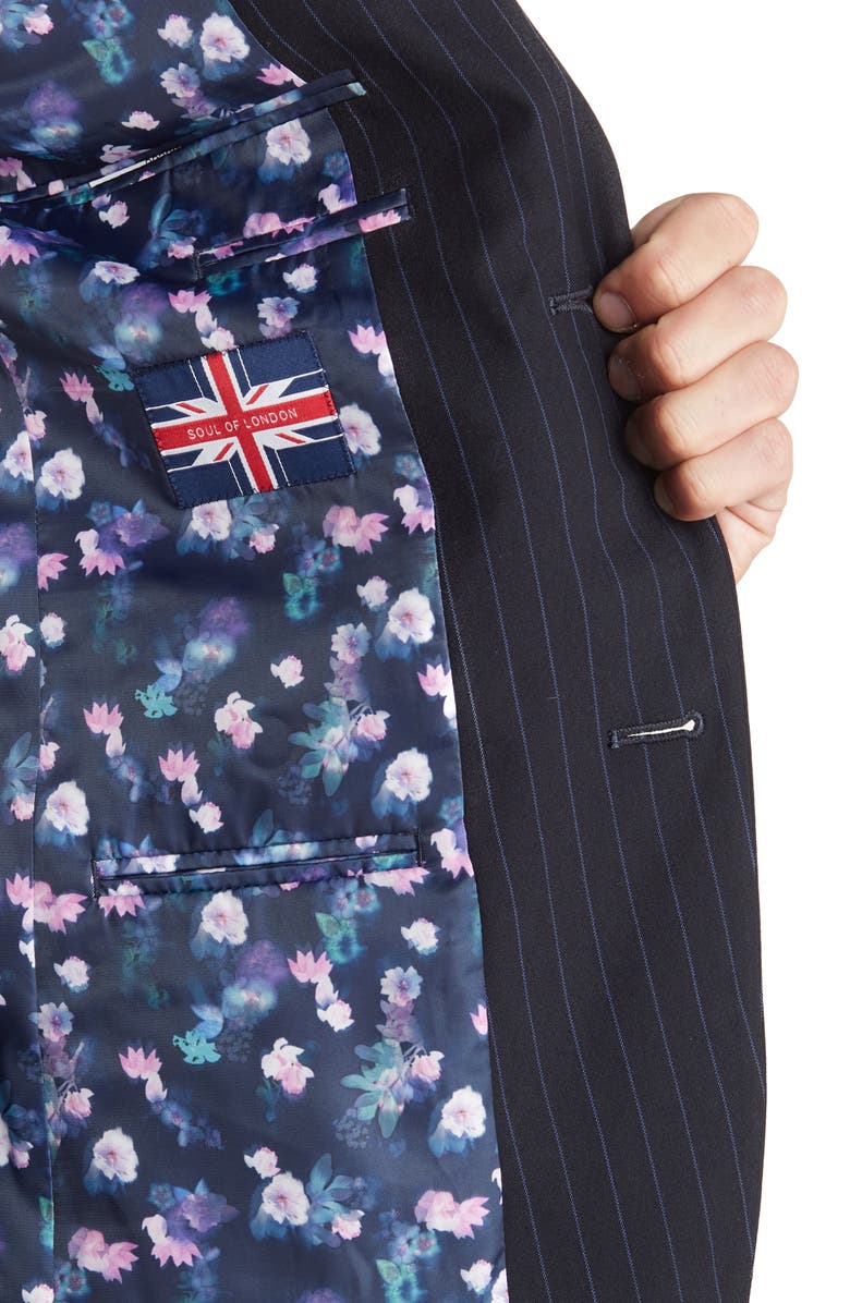 SOUL OF LONDON Navy Pinstripe Two Button Notch Lapel Suit, Alternate, color,