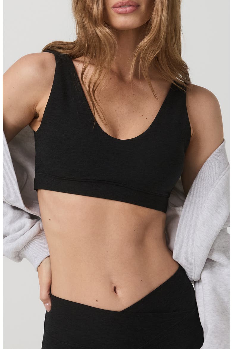 Elevation Rhythm Cutout Sports Bra, Main, color, BLACK HEATHER