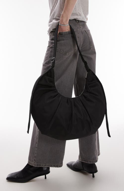 Topshop Sasha Ruched Faux Leather Shoulder Bag In Black